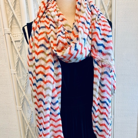 Scarf Lulla Collection by Bindy  Oversized Airy Ivory Orange Blue Tan Oblong - Picture 3 of 10